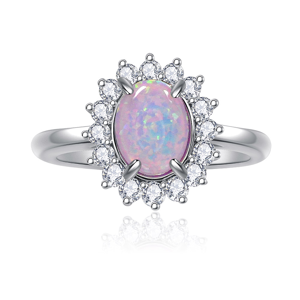 Pink Opal Burst White Ring